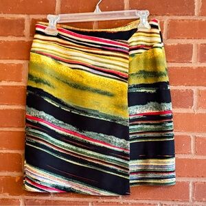 Etcetera Straight Lined Skirt Multicolored Striped Wool Silk Blend